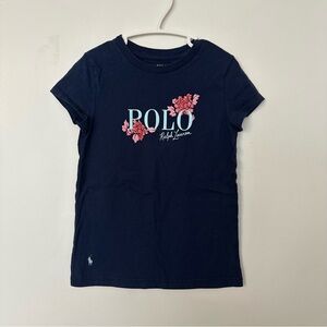Polo Ralph Lauren Floral Logo T Shirt Navy Girls Size 6 Cotton Preppy
